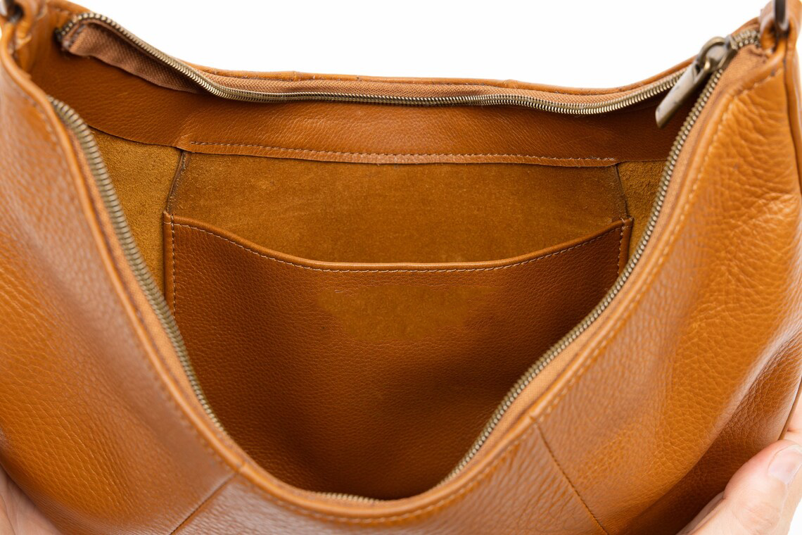 Soft Pebble Leather Curved Hobo Saddle Shoulder Bag