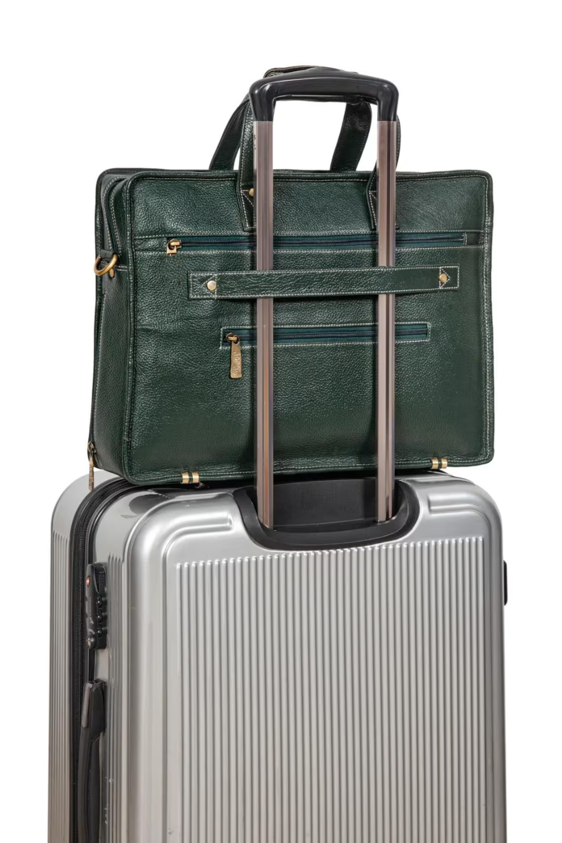 Vertical Quilted Dark Green Leather Business Briefcase Laptop Bag