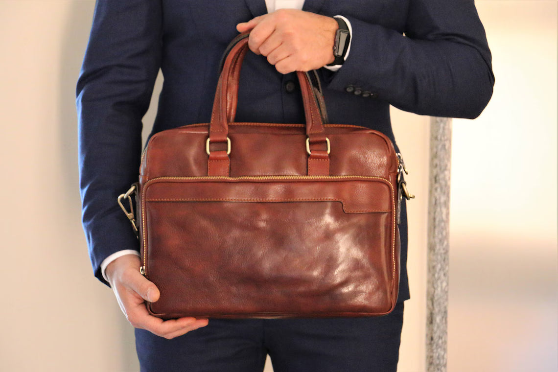 Vintage Oil Wax Leather 13 Inch Laptop Briefcase Bag