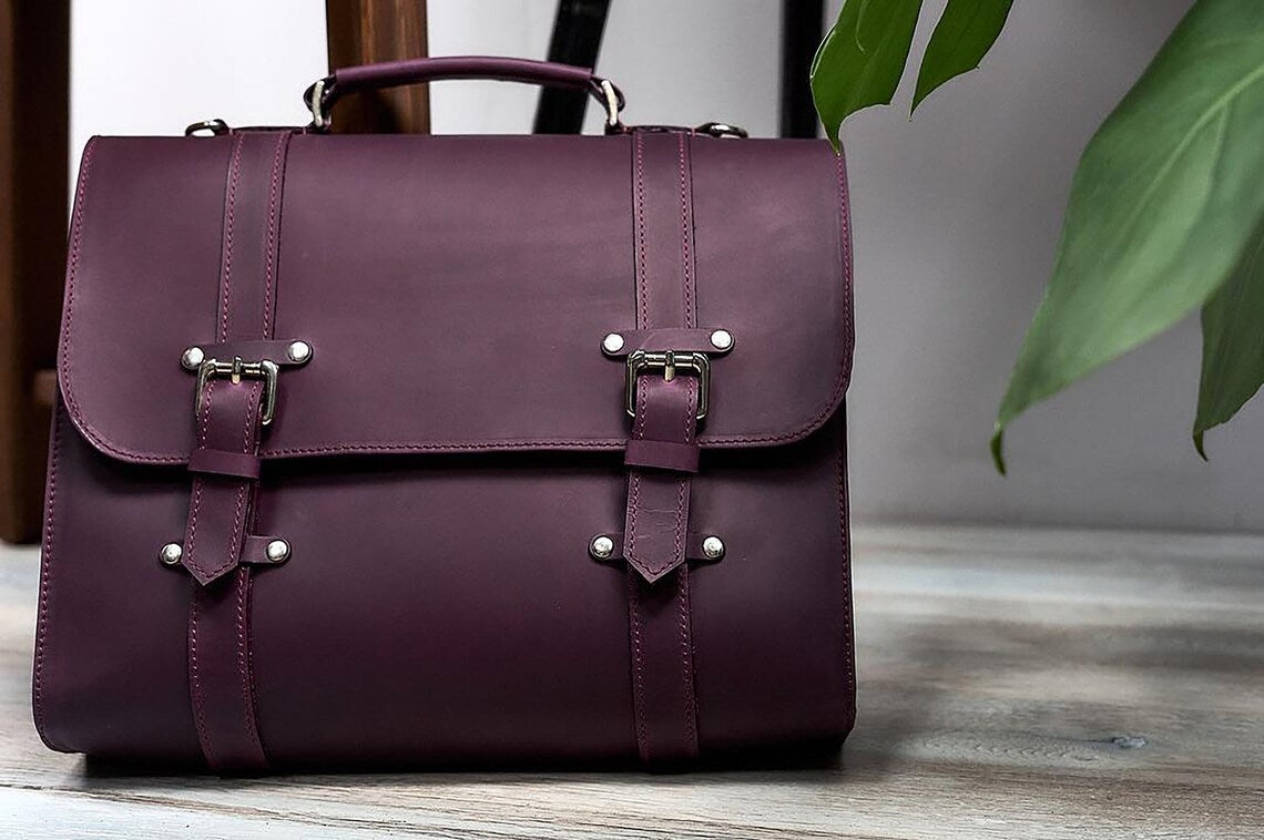 Burgundy Full Grain Leather Satchel Briefcase