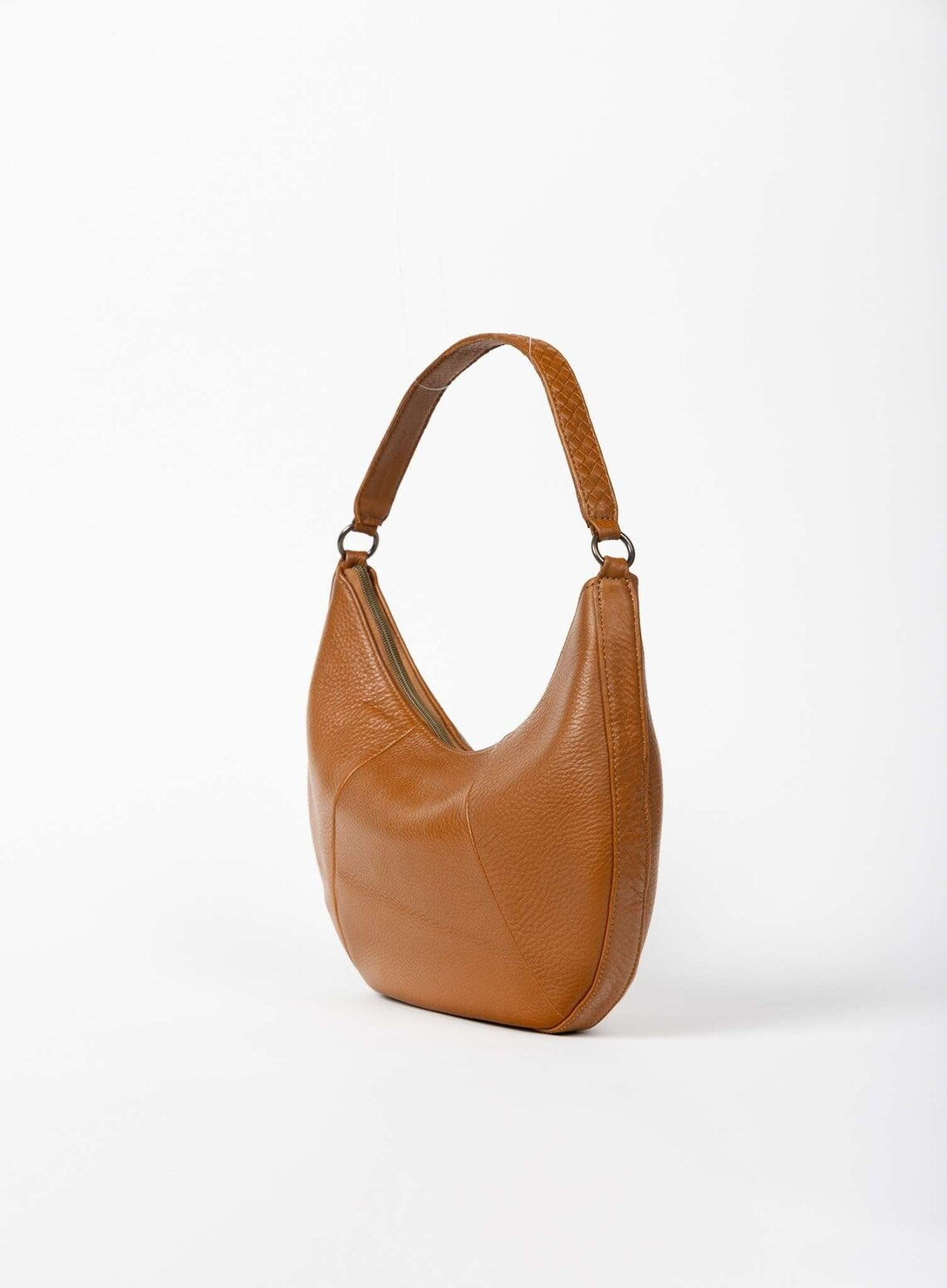 Soft Pebble Leather Curved Hobo Saddle Shoulder Bag
