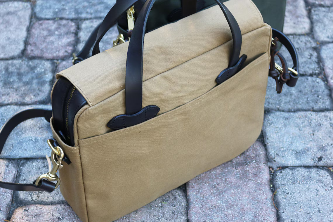 Waxed Canvas Leather Trim Roll Top Briefcase Messenger Bag