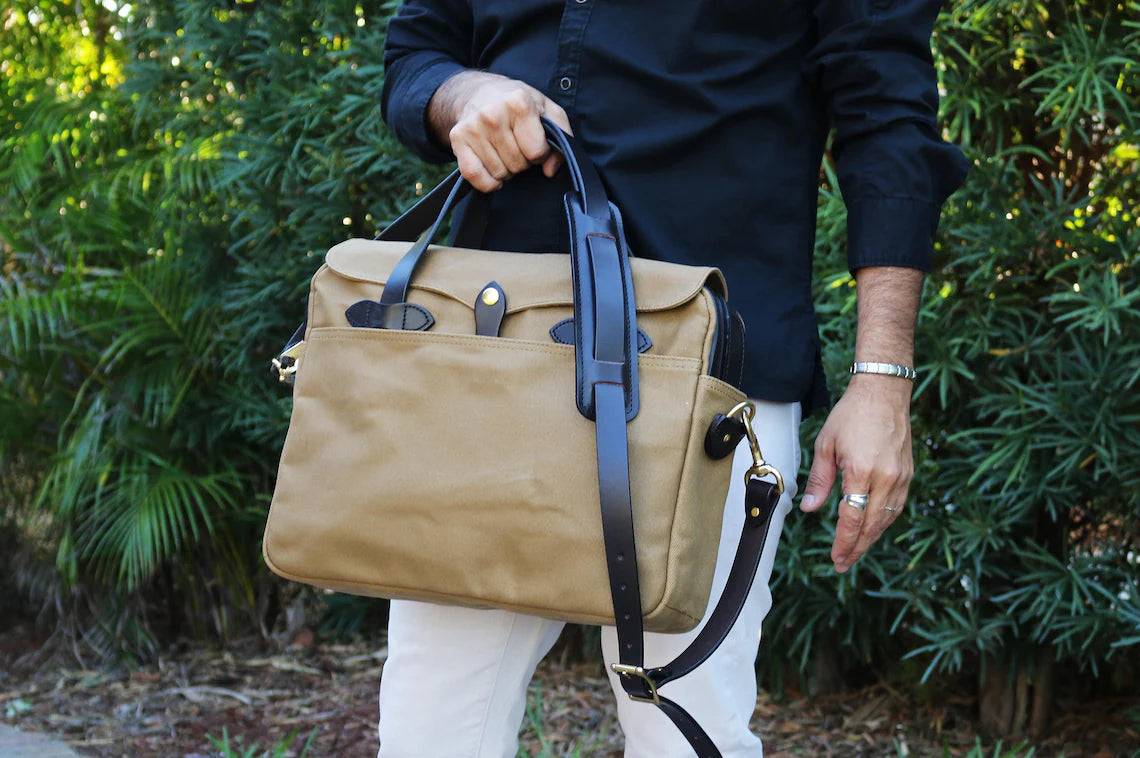 Waxed Canvas Leather Trim Roll Top Briefcase Messenger Bag
