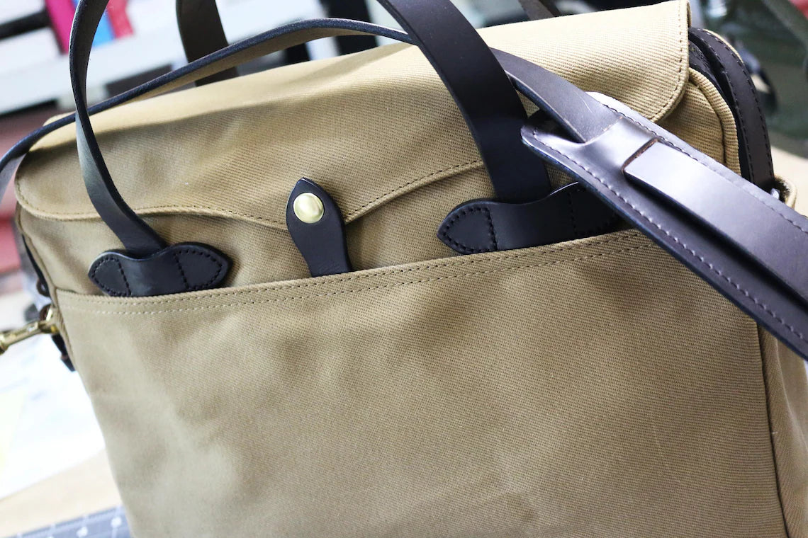 Waxed Canvas Leather Trim Roll Top Briefcase Messenger Bag