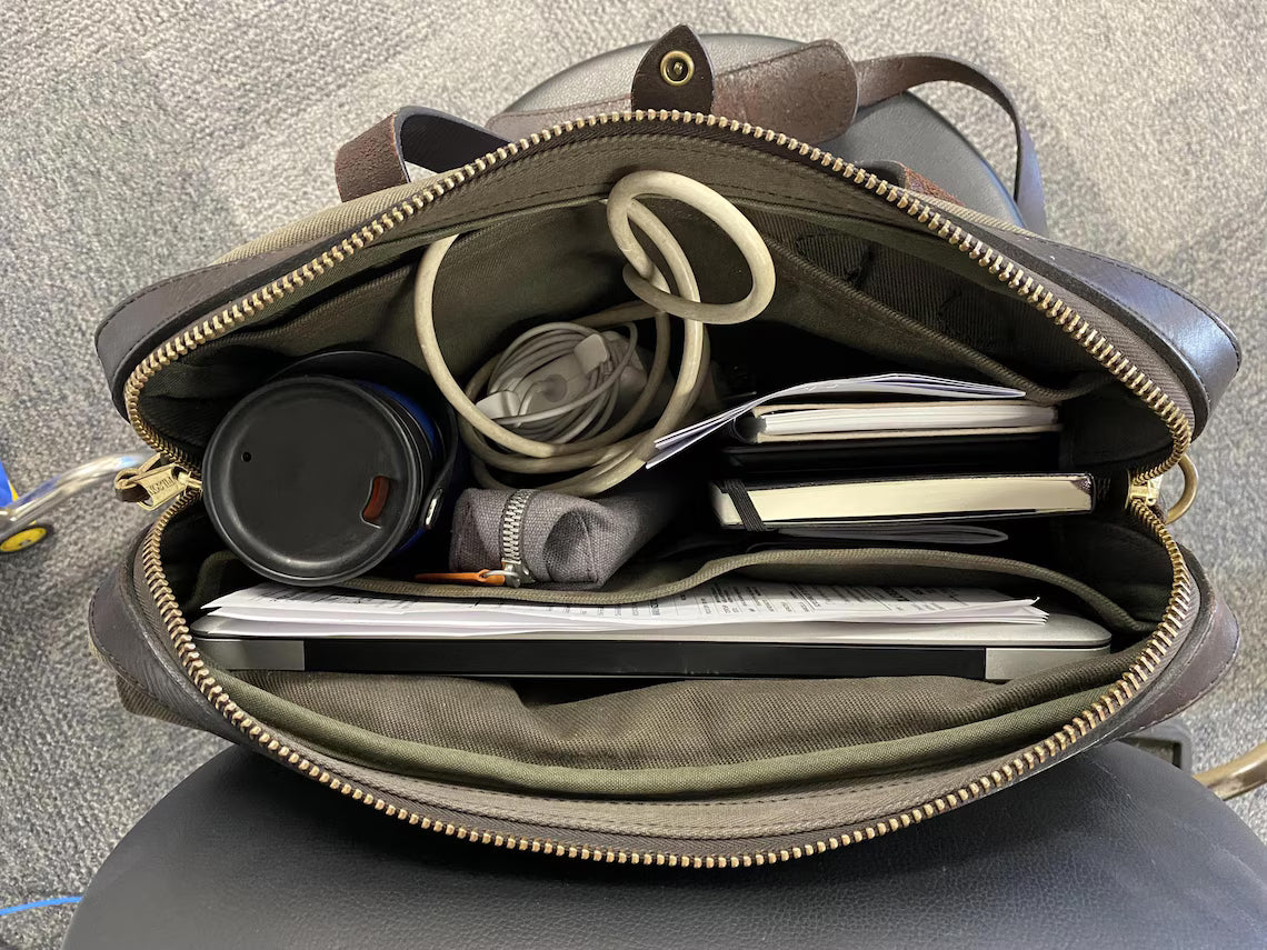 Waxed Canvas Leather Trim Roll Top Briefcase Messenger Bag