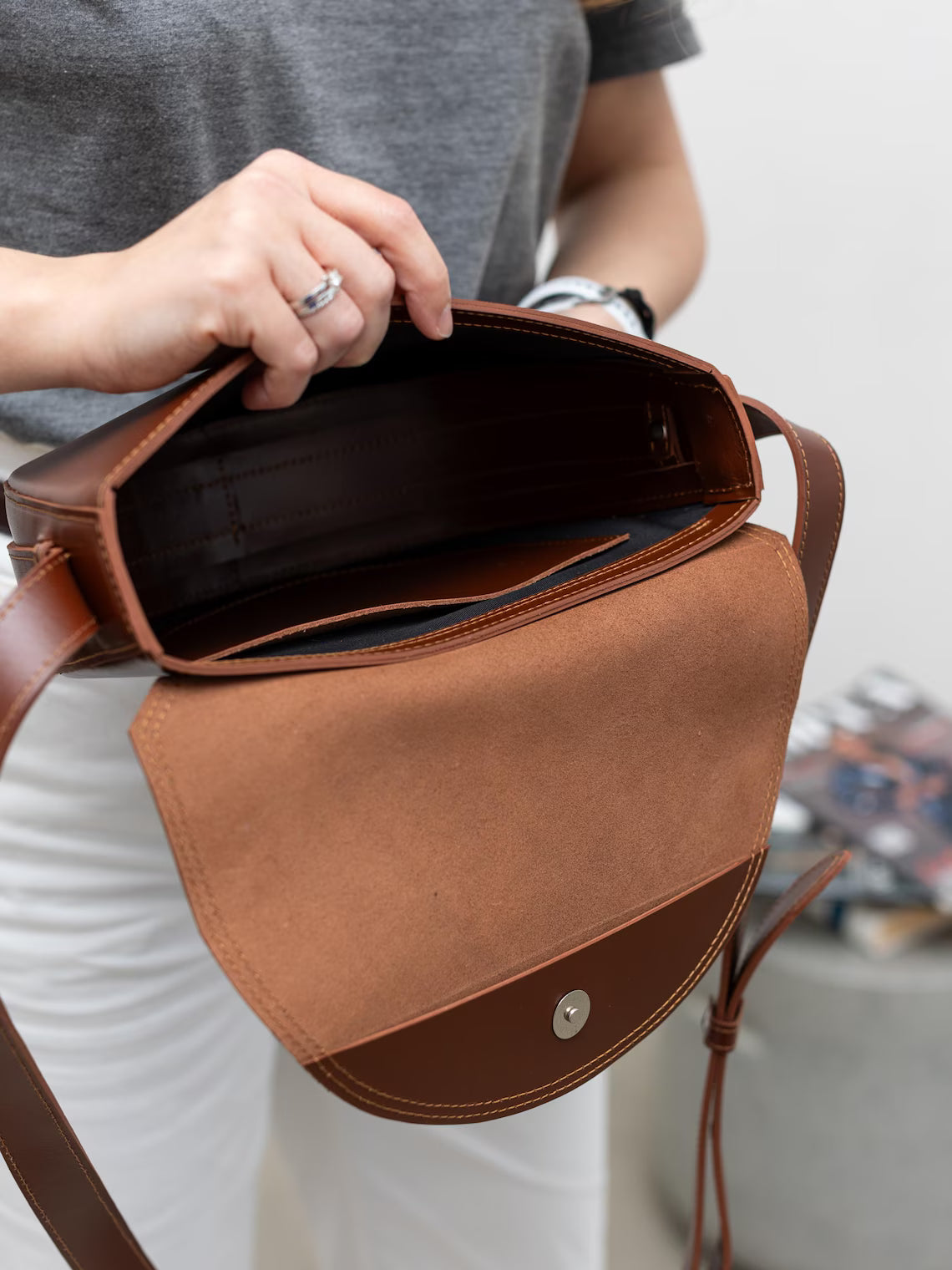 Smooth Dark Brown Leather Mini Saddle Crossbody Bag
