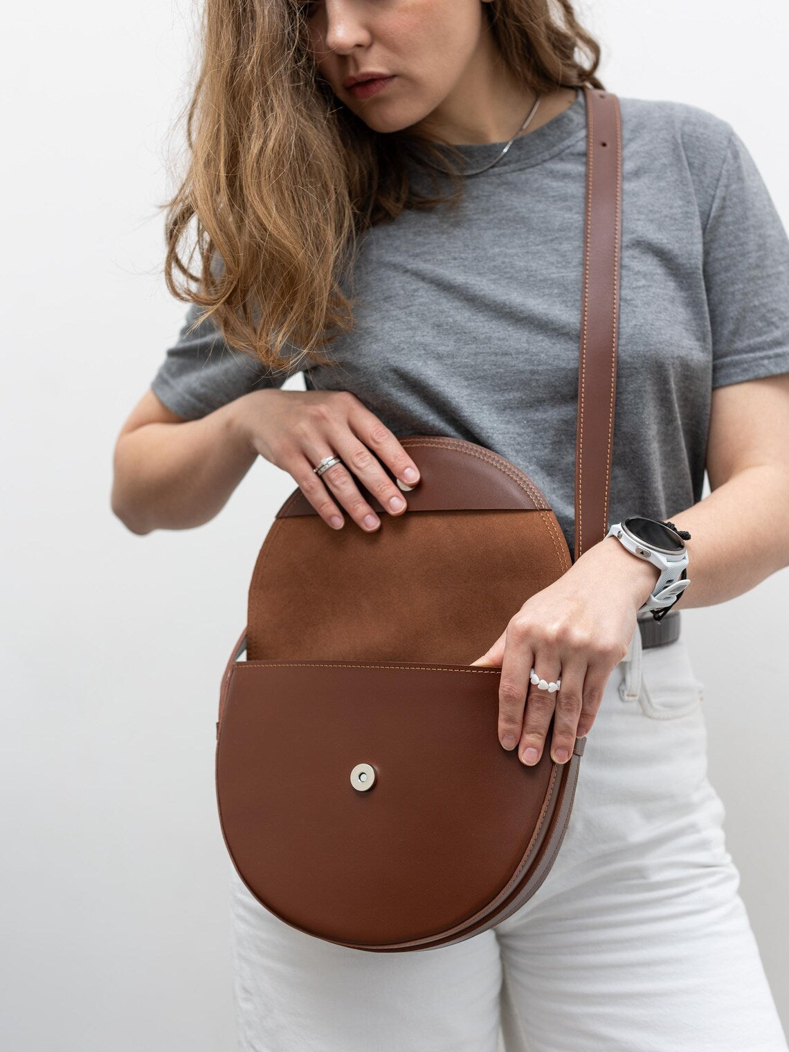 Smooth Dark Brown Leather Mini Saddle Crossbody Bag