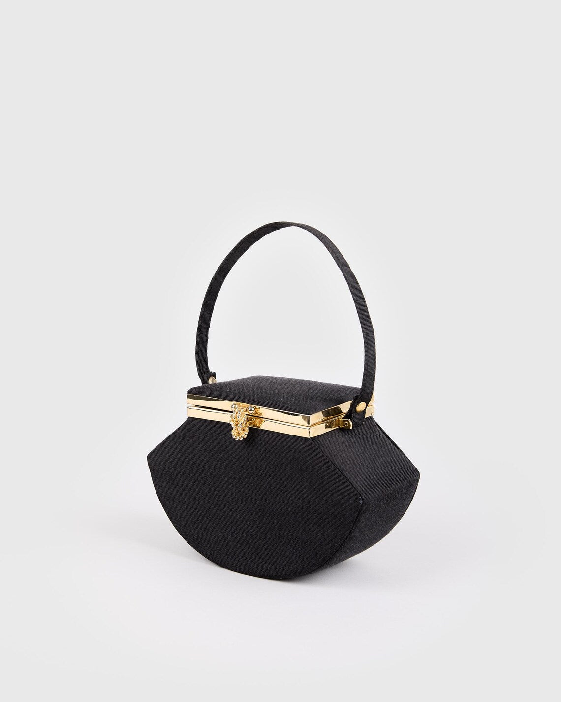 Black Satin Rhinestone Clasp Octagonal Evening Mini Handbag