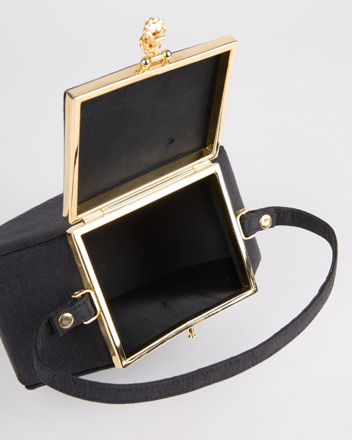 Black Satin Rhinestone Clasp Octagonal Evening Mini Handbag
