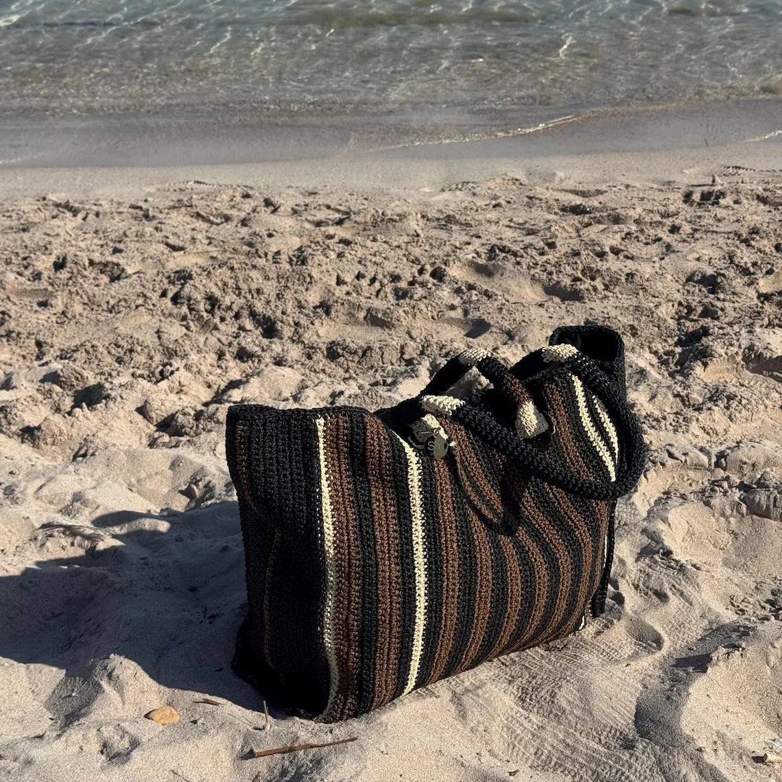 Handmade Striped Crochet Raffia Large Tote Shoulder Bag
