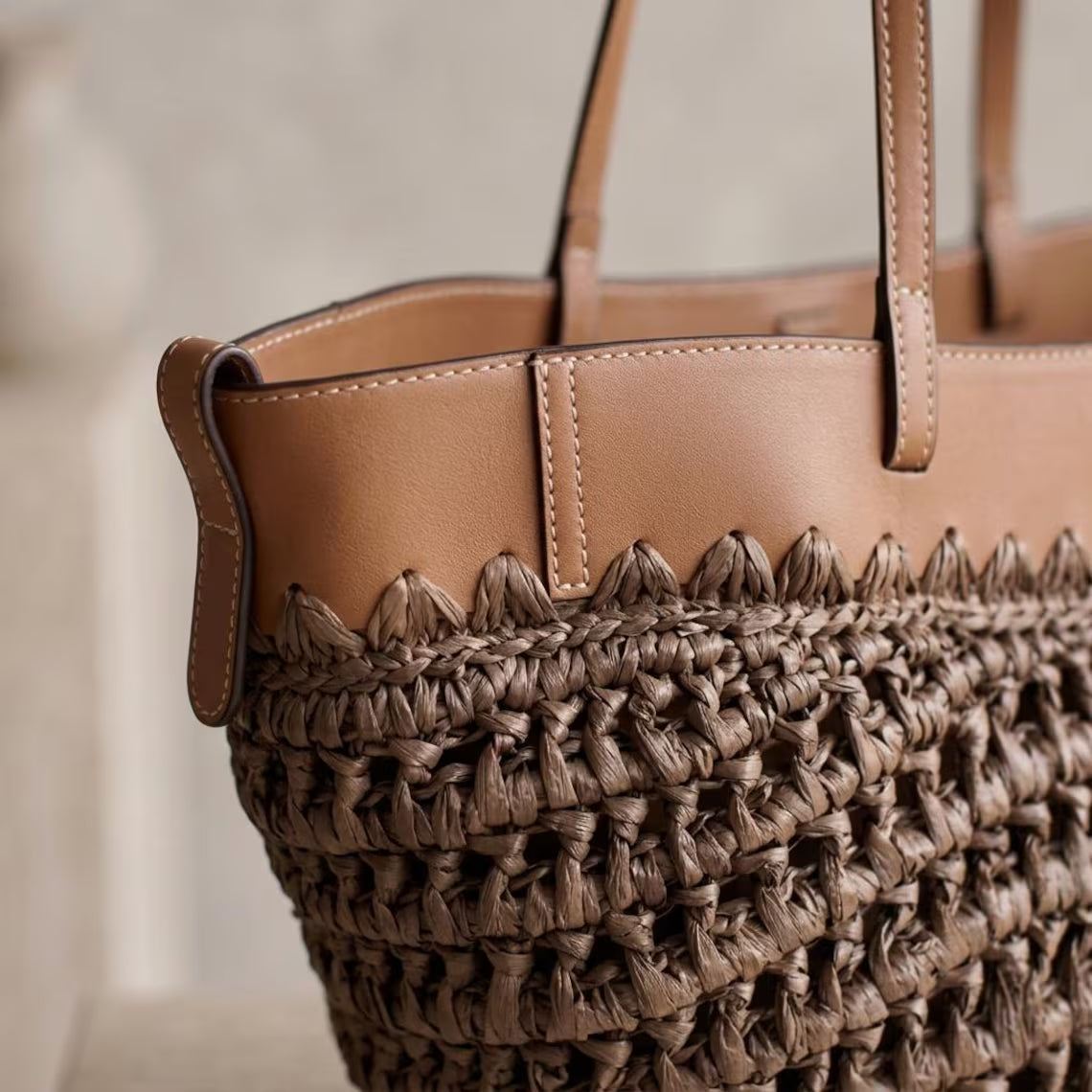 Crochet Straw Tote Bag