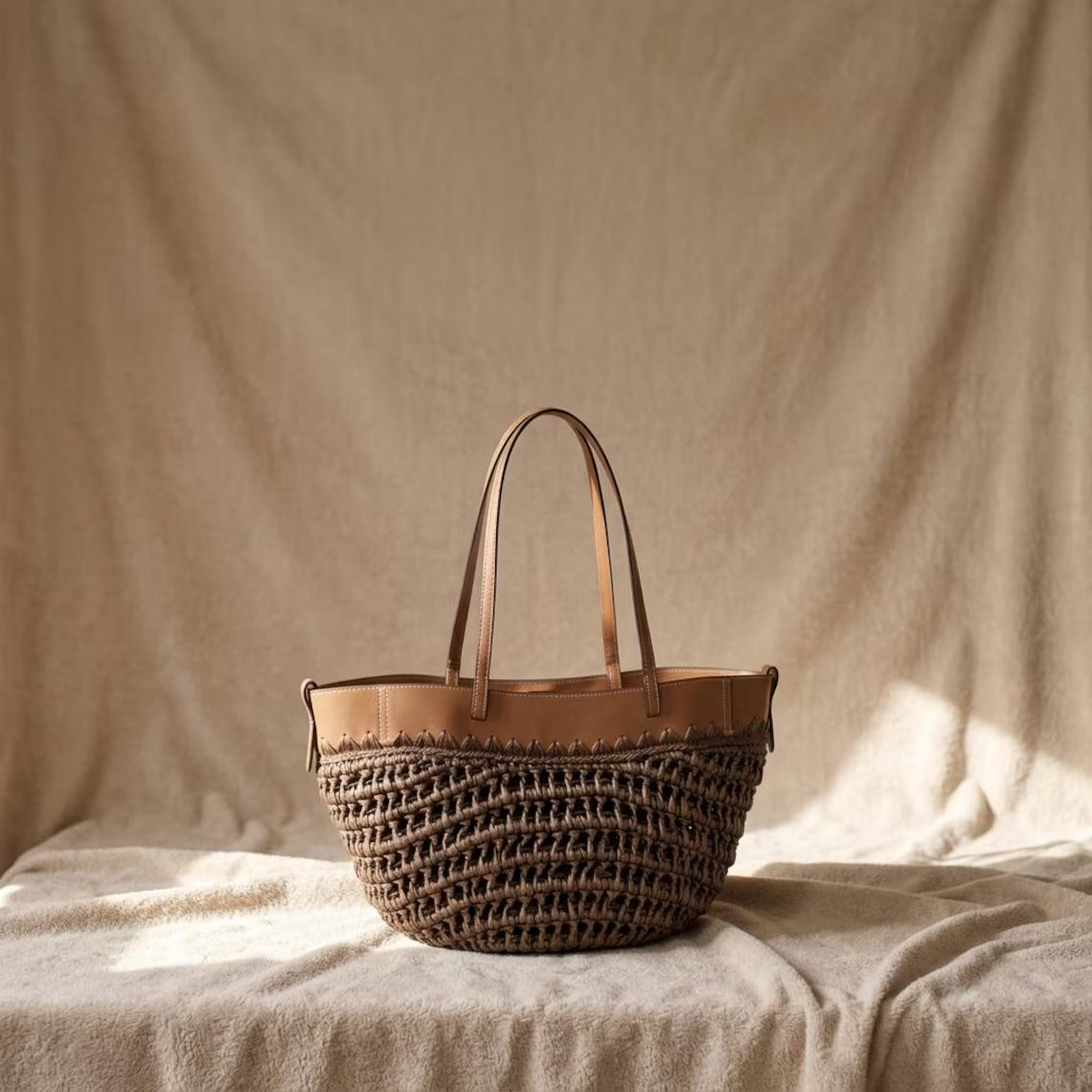 Crochet Straw Tote Bag