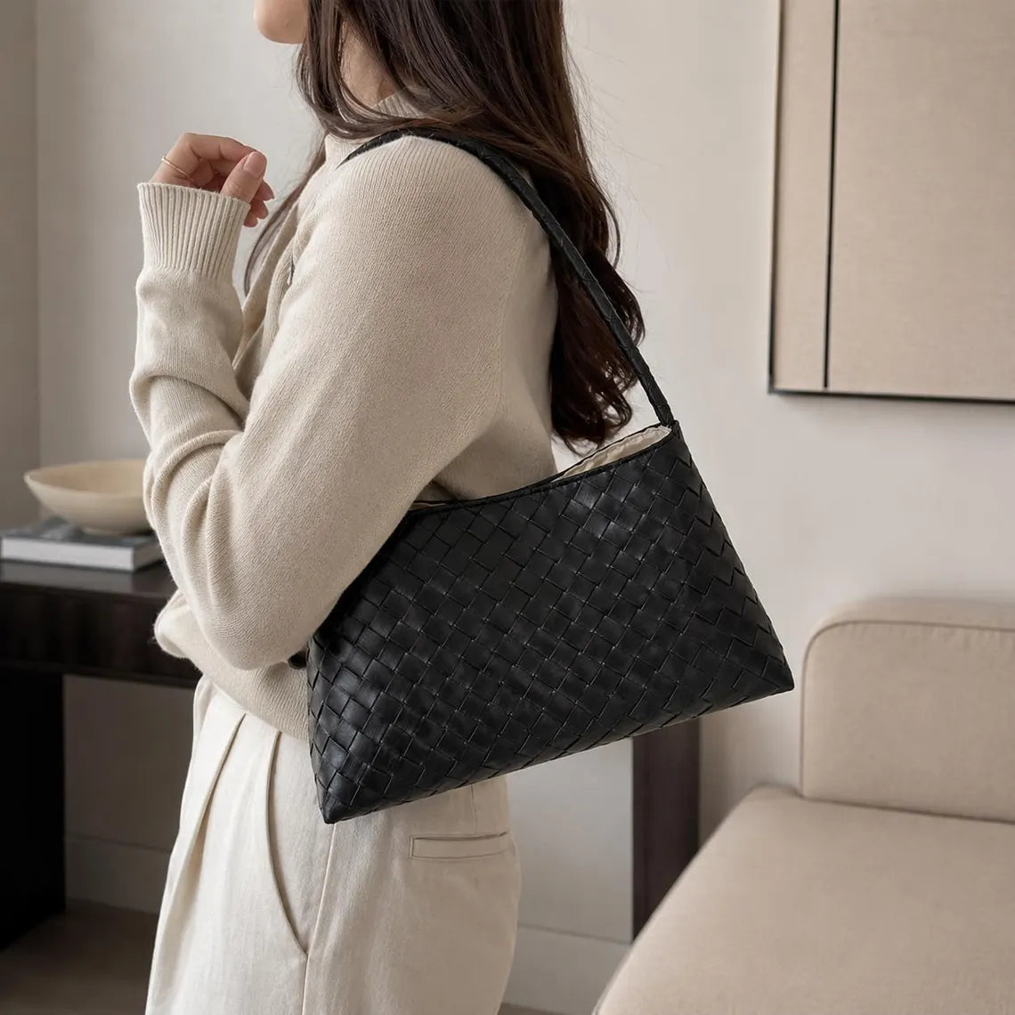 Hand Woven PU Leather Minimalist Underarm Shoulder Bag
