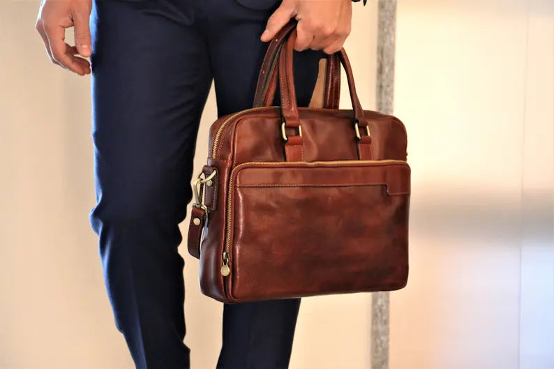 Vintage Oil Wax Leather 13 Inch Laptop Briefcase Bag