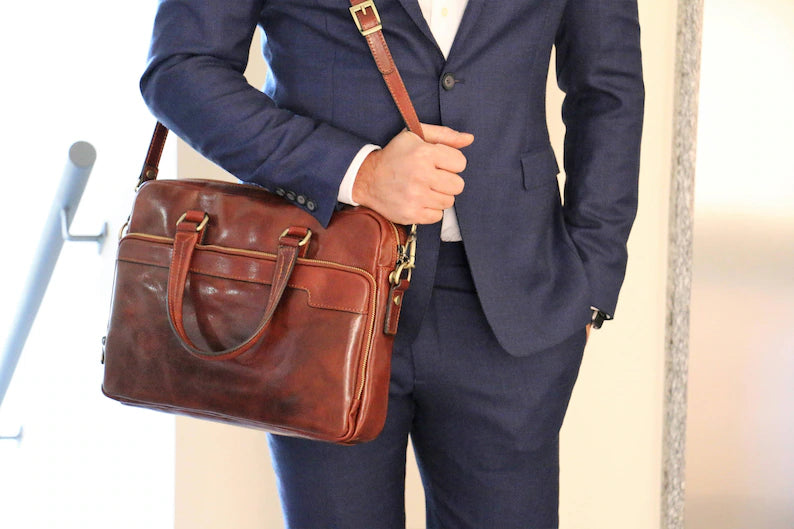 Vintage Oil Wax Leather 13 Inch Laptop Briefcase Bag