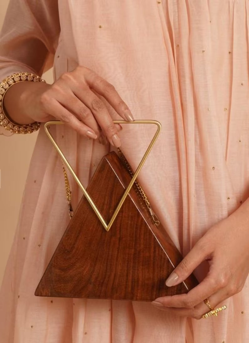 Geometric Triangle Wood & Brass Decorative Photo Frame