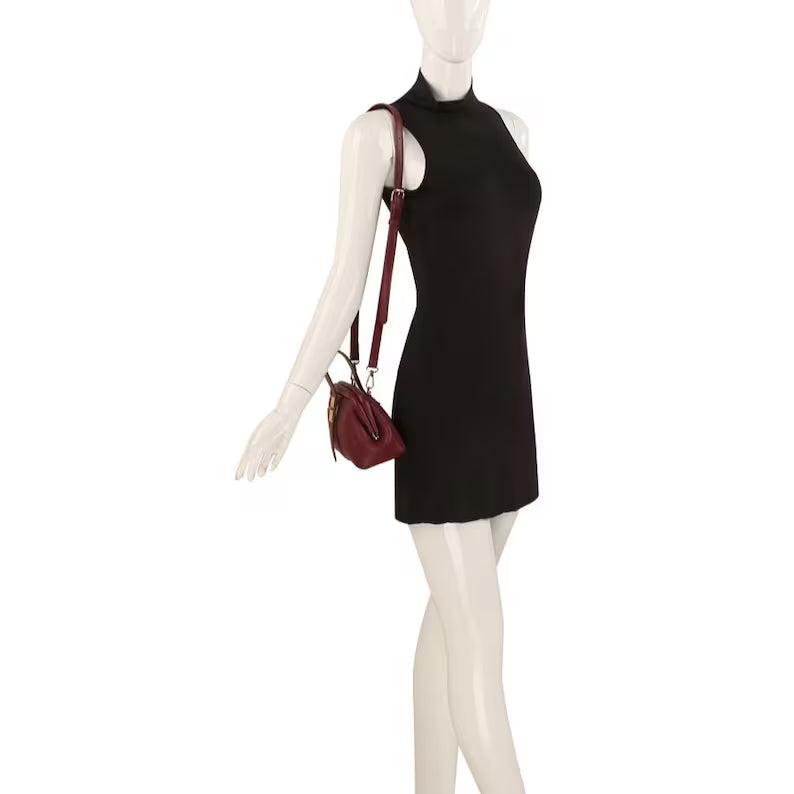Burgundy Pebble Leather Mini Frame Bag