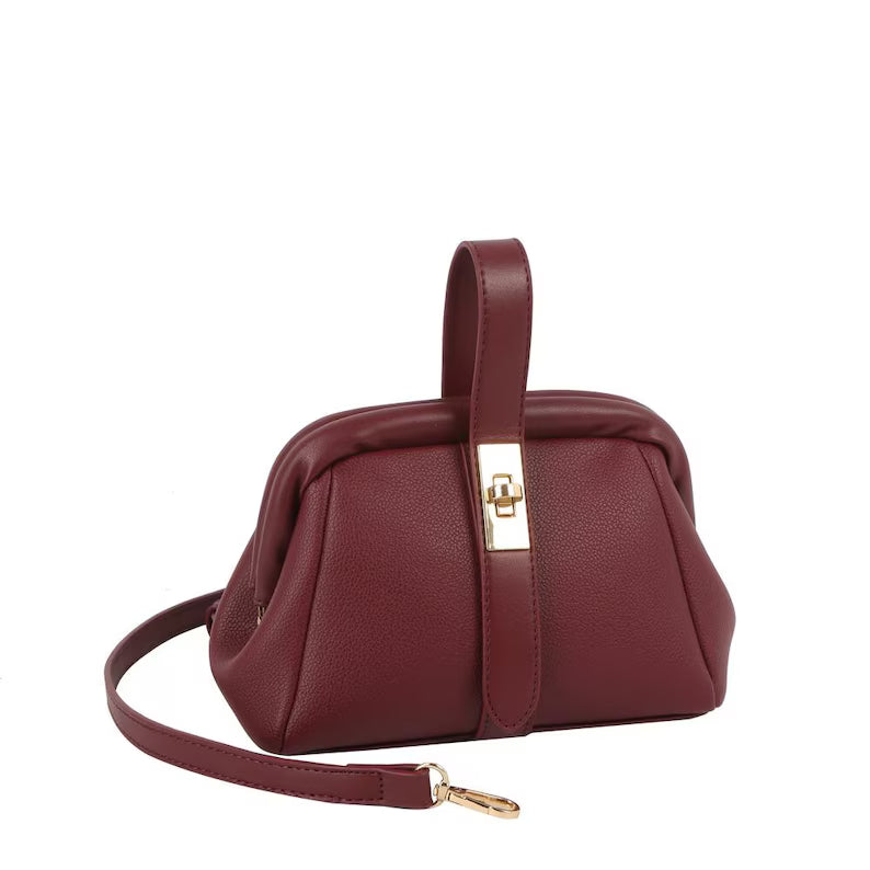 Burgundy Pebble Leather Mini Frame Bag