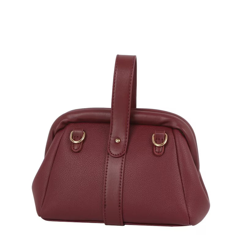 Burgundy Pebble Leather Mini Frame Bag