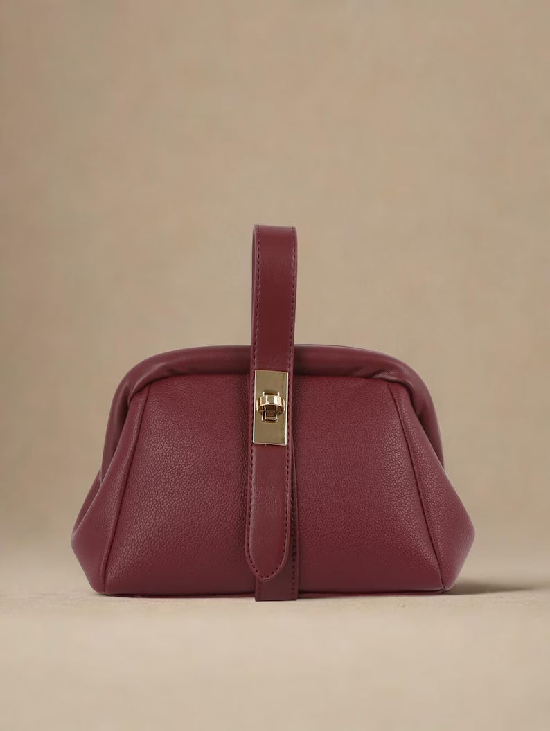 Burgundy Pebble Leather Mini Frame Bag