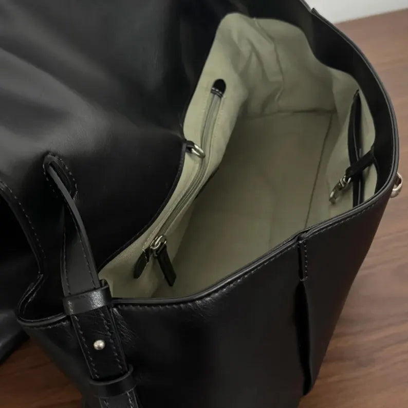 Soft Black Leather Flap Baguette Shoulder Bag