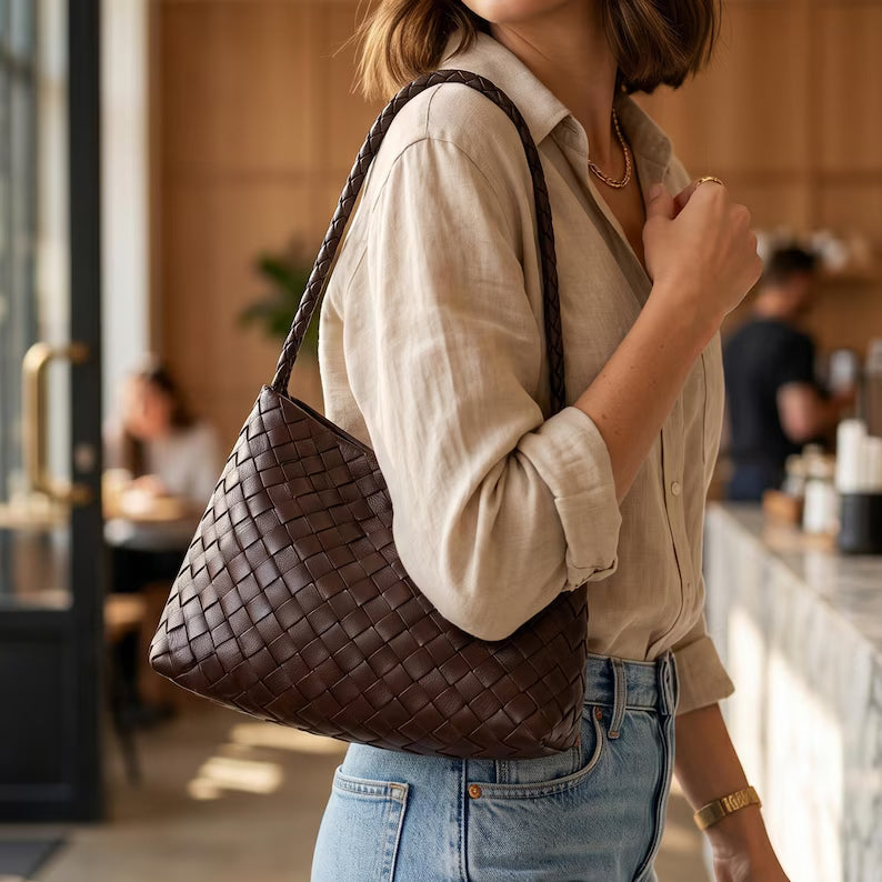 Hand Woven PU Leather Minimalist Underarm Shoulder Bag