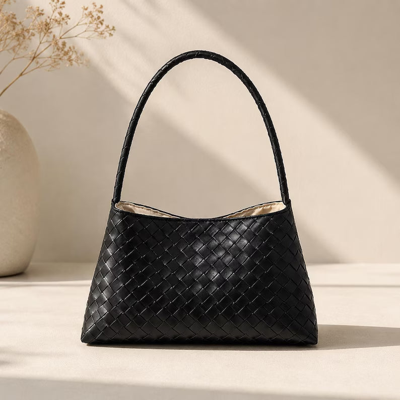 Hand Woven PU Leather Minimalist Underarm Shoulder Bag