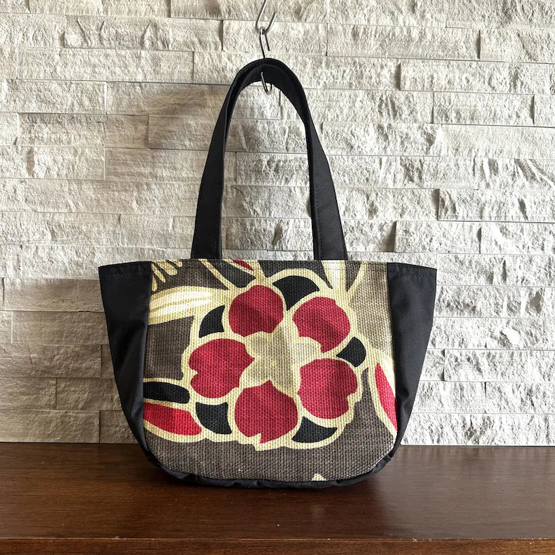 Vintage Floral Cotton Boat Bottom Shoulder Tote Bag