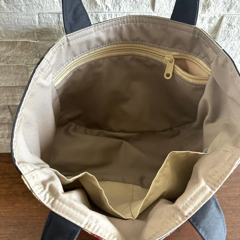 Vintage Floral Cotton Boat Bottom Shoulder Tote Bag
