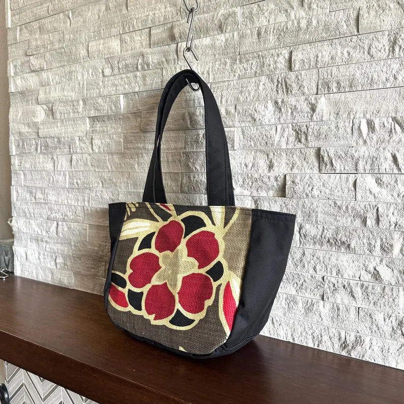 Vintage Floral Cotton Boat Bottom Shoulder Tote Bag